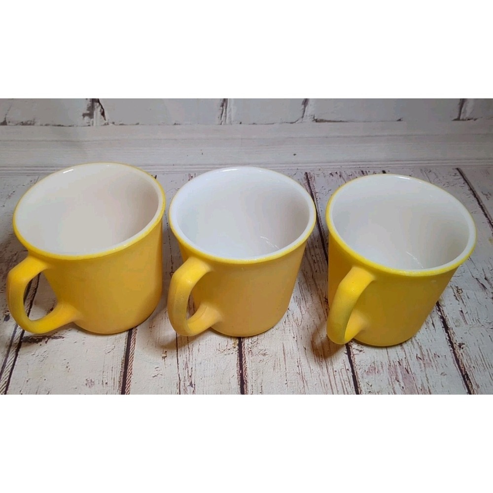 3 Pyrex Corning Coffee Cup Mug Sunflower Gold‎ Yellow Milk Glass Vintage - Picture 2 of 5
